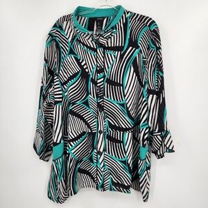 Ali Miles Long Sleeve Button Front Blouse Womens Size 2X Tunic Geo Print NWT